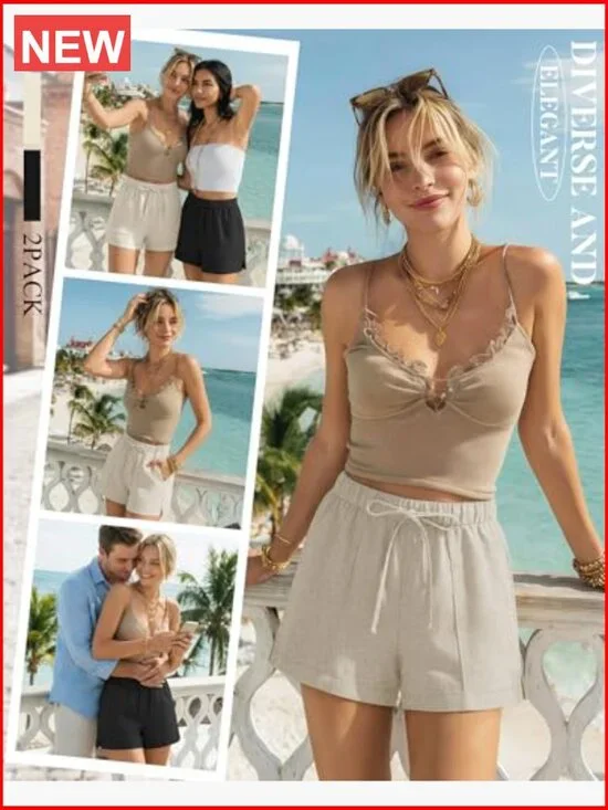 Linen Drawstring Shorts with Split Side and Pockets - Picture 2 of 7